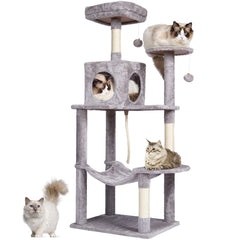 Cat Tree 143 cm Cat Tower with Cat Condo Sisal Scratching Post Light Grey