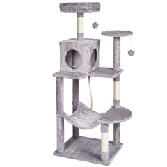 Cat Tree 143 cm Cat Tower with Cat Condo Sisal Scratching Post Light Grey