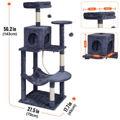 Cat Tree 143 cm Cat Tower with Cat Condo Sisal Scratching Post Dark Grey