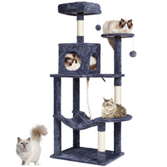 Cat Tree 143 cm Cat Tower with Cat Condo Sisal Scratching Post Dark Grey