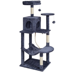 Cat Tree 143 cm Cat Tower with Cat Condo Sisal Scratching Post Dark Grey