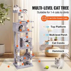 Cat Tree 160 cm Cat Tower with 2 Cat Condos Scratching Post Light Grey