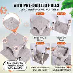 Cat Tree 160 cm Cat Tower with 2 Cat Condos Scratching Post Light Grey