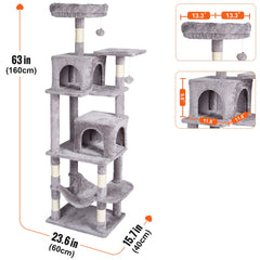 Cat Tree 160 cm Cat Tower with 2 Cat Condos Scratching Post Light Grey