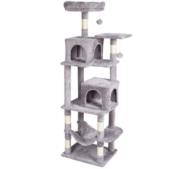 Cat Tree 160 cm Cat Tower with 2 Cat Condos Scratching Post Light Grey