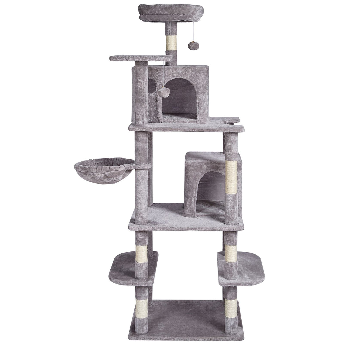 Cat Tree 174 cm Cat Tower with Cat Condos Sisal Scratching Post Light Grey