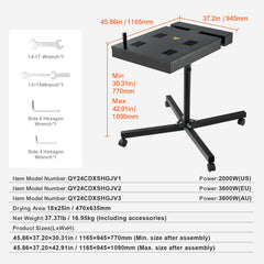 Flash Dryer, 18 x 25 inch Flash Dryer for Screen Printing, High Power Silk Screen Printing Dryer with Height Adjustable Stand, 360° Rotation, X-Shaped Base, Steel T-Shirt Curing Machine