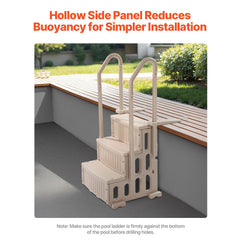 3-Step Taupe Robust Pool Ladder of 2 Handrails for 914.4-1219.2 mm Pools