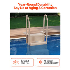 3-Step Taupe Robust Pool Ladder of 2 Handrails for 914.4-1219.2 mm Pools