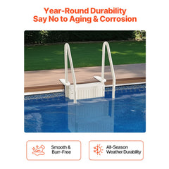 4-Step White Robust Pool Ladder of 2 Handrails for 1219.2-1371.6 mm Pools