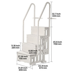 4-Step White Robust Pool Ladder of 2 Handrails for 1219.2-1371.6 mm Pools