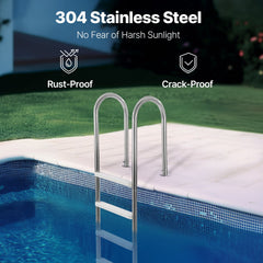 4-Step Stainless Steel Pool Ladder of 2 Handrail for 1371.6 mm Decked Pool