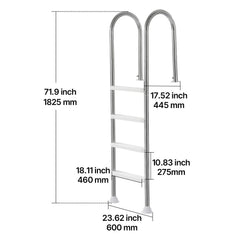 4-Step Stainless Steel Pool Ladder of 2 Handrail for 1371.6 mm Decked Pool