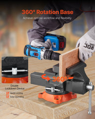 Bench Vise, 140 mm Jaw Width, 140 mm Max Jaw Opening Multipurpose Vise with 360° Swivel Locking Base, 73 mm Throat, Heavy Duty Ductile Iron Workbench Vise, Two-Way Jaws for Clamping Round Pipes