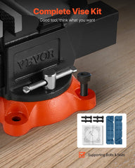 Bench Vise, 127 mm Jaw Width, 125 mm Max Jaw Opening Multipurpose Vise with 360° Swivel Locking Base, 71 mm Throat, Heavy Duty Ductile Iron Workbench Vise with Anvil, for Clamping Round Pipes