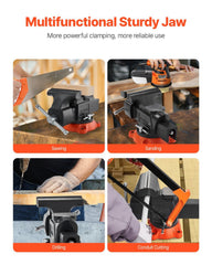 Bench Vise, 127 mm Jaw Width, 125 mm Max Jaw Opening Multipurpose Vise with 360° Swivel Locking Base, 71 mm Throat, Heavy Duty Ductile Iron Workbench Vise with Anvil, for Clamping Round Pipes