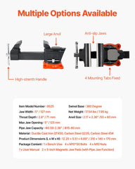 Bench Vise, 127 mm Jaw Width, 125 mm Max Jaw Opening Multipurpose Vise with 360° Swivel Locking Base, 71 mm Throat, Heavy Duty Ductile Iron Workbench Vise with Anvil, for Clamping Round Pipes