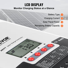 20A MPPT Solar Charge Controller, Auto DC Input, Solar Panel Regulator Charger with LCD Display Temperature Sensor Cable, for Sealed(AGM), Gel, Flooded and Lithium Battery Charging