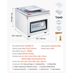 DZ-260C Digital Vacuum Sealer Food Vacuum Sealing Packing Machine 220V