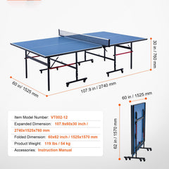Ping Pong Table Foldable Table Tennis Game Table Indoor with Clamp Net