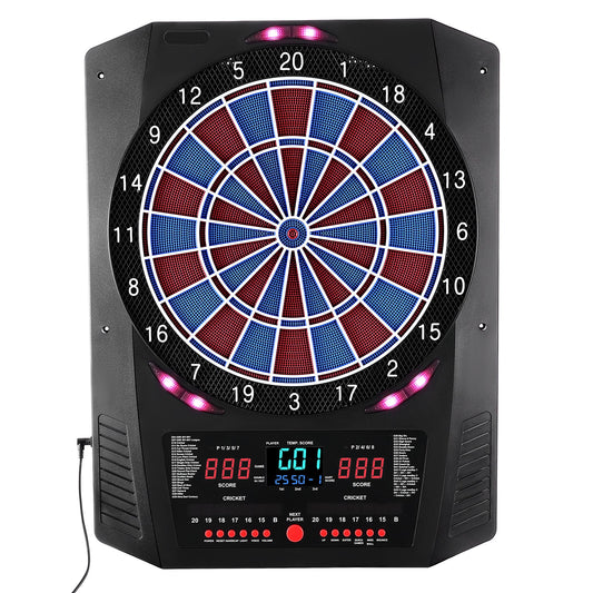 Electronic Dart Board, 336mm Target Dartboard with 45 Games & 474 Variations for Up to 8 Players, 6 Dart Shafts with Flights & 50 Soft Tips, Color LED Cricket Scoring Screen for Home Party Bar