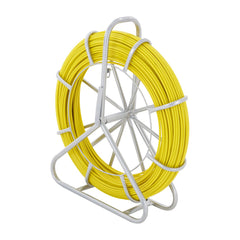 Fish Tape Fiberglass, 129.5 m, 6.35 mm, Duct Rodder Fishtape Wire Puller, Cable Running Rod with Steel Reel Stand, 3 Pulling Heads, Fishing Tools for Walls and Electrical Conduit, Non-Conductive