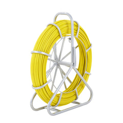 Fish Tape Fiberglass, 129.5 m, 6.35 mm, Duct Rodder Fishtape Wire Puller, Cable Running Rod with Steel Reel Stand, 3 Pulling Heads, Fishing Tools for Walls and Electrical Conduit, Non-Conductive