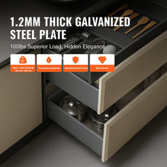 10 Pairs of 533.4mm Drawer Bottom Side Mount Rails, Heavy Duty Full Ball Bearing Extension Steel Track, Soft-Close Noiseless Guide Glides Cabinet Kitchen Runners with Locking Mechanism, 100 Lbs