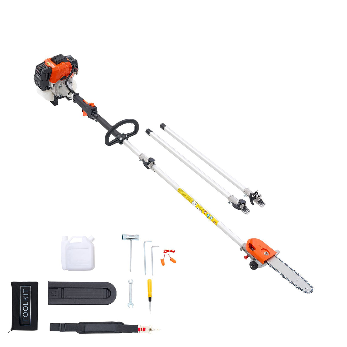 Gas Pole Saw, 43CC 2 Stroke Gas Powered Pole Saws with 25.4 cm Cutting Bar, Cordless Tree Trimmer with Rotatable Head, 2.1 to 3.6 m Extendable, Powerful Chainsaw for Tree Trimming Pruning