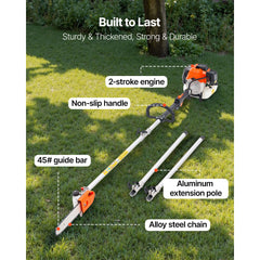 Gas Pole Saw, 43CC 2 Stroke Gas Powered Pole Saws with 25.4 cm Cutting Bar, Cordless Tree Trimmer with Rotatable Head, 2.1 to 3.6 m Extendable, Powerful Chainsaw for Tree Trimming Pruning