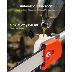 Gas Pole Saw, 25CC 2 Stroke Gas Powered Pole Saws with 30.5 cm Cutting Bar, Cordless Tree Trimmer with 650ml Fuel Tank, 2.12 to 3.62 m Extendable, Powerful Chainsaw for Tree Trimming Pruning