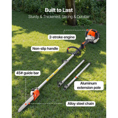 Gas Pole Saw, 25CC 2 Stroke Gas Powered Pole Saws with 30.5 cm Cutting Bar, Cordless Tree Trimmer with 650ml Fuel Tank, 2.12 to 3.62 m Extendable, Powerful Chainsaw for Tree Trimming Pruning