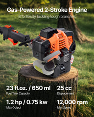 Gas Pole Saw, 25CC 2 Stroke Gas Powered Pole Saws with 30.5 cm Cutting Bar, Cordless Tree Trimmer with 650ml Fuel Tank, 2.12 to 3.62 m Extendable, Powerful Chainsaw for Tree Trimming Pruning