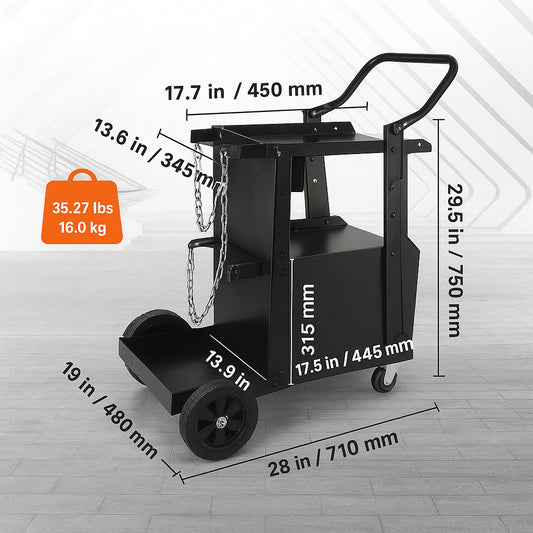 Welding Cart, 2-Tier Heavy Duty Welder Cart with Anti-Theft Lockable Cabinet, 265LBS Weight Capacity, 360° Swivel Wheels, Tank Storage Safety Chains, Welding Cabinet for TIG, ARC, Plasma Cutter