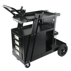Welding Cart, 2-Tier 4 Drawers Welder Cart with 265 LBS Weight Capacity, Swivel Wheels, Tank Storage Safety Chains, Heavy Duty Rolling MIG Welder Cart for Mig Welder and Plasma Cutter