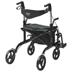 2 in 1 Rollator Walker & Transport Chair for Seniors, Folding Rolling Walker Wheelchair Combo & Footrests, Lightweight Aluminum Mobility Walker with Adjustable Handle, All Terrain Wheels, 136KG