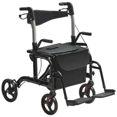 2 in 1 Rollator Walker & Transport Chair for Seniors, Folding Rolling Walker Wheelchair Combo & Footrests, Lightweight Aluminum Mobility Walker with Adjustable Handle, All Terrain Wheels, 136KG