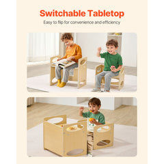 Montessori Weaning Table and Chair Set, Wooden Toddler Table and Chair Set for Aged 1-5, Adjustable Height Kids Montessori Chair and Activity Table, Ideal for Reading, Eating, Playing - Natural