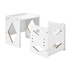 Montessori Weaning Table and Chair Set, Wooden Toddler Table and Chair Set for Aged 1-5, Adjustable Height Kids Montessori Chair and Activity Table, Ideal for Reading, Eating, Playing - White