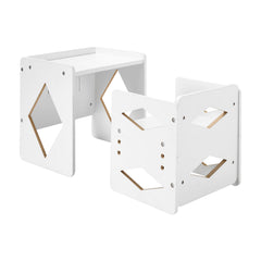 Montessori Weaning Table and Chair Set, Wooden Toddler Table and Chair Set for Aged 1-5, Adjustable Height Kids Montessori Chair and Activity Table, Ideal for Reading, Eating, Playing - White