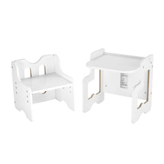 Montessori Weaning Table and Chair Set, 3 In 1 Wooden Toddler Table and Chairs with Chalkboard, Adjustable Height Montessori Table for Ages 1-5, Ideal for Drawing, Reading, Eating - White