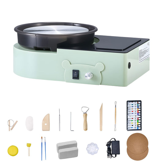 Mini Pottery Wheel, 158 mm Turntable, Forward and Reverse Rotation, Adjustable Speed, Electric Clay Wheel for Kids and Adults, with Clay Shaping Tools, for Home DIY, Pottery Classes, Green
