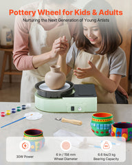 Mini Pottery Wheel, 158 mm Turntable, Forward and Reverse Rotation, Adjustable Speed, Electric Clay Wheel for Kids and Adults, with Clay Shaping Tools, for Home DIY, Pottery Classes, Green