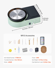 Mini Pottery Wheel, 158 mm Turntable, Forward and Reverse Rotation, Adjustable Speed, Electric Clay Wheel for Kids and Adults, with Clay Shaping Tools, for Home DIY, Pottery Classes, Green
