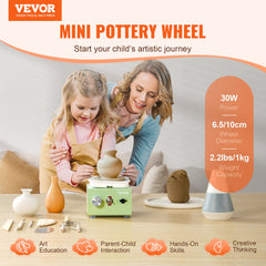 VEVOR Mini Pottery Wheel, 0-320RPM Adjustable Speed Detachable Basin Forming Machine, 2.56in/3.94in 2 Turntables Electric Ceramic Wheel Machine, 18pcs Accessories, for Art Craft Work Home DIY, Green
