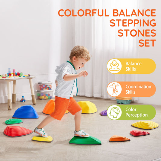 Kids Balance Stepping Stones Sensory Obstacle Course 12 PCS Outdoor Indoor