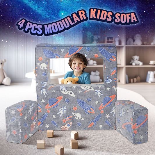 Modular Kids Play Couch 4Pcs DIY Glow in the Dark Toddler Chair Grey