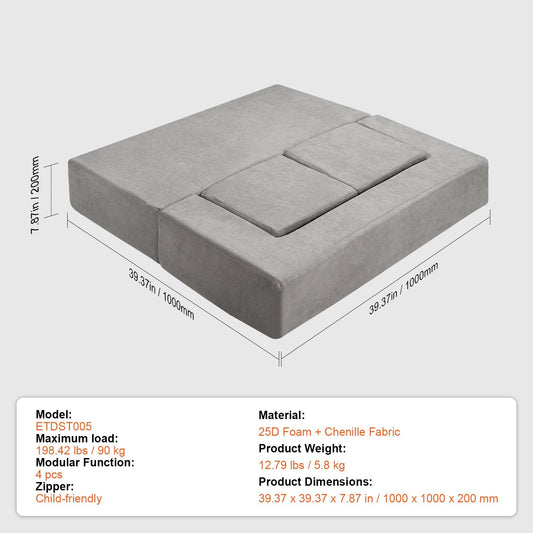 Modular Kids Play Couch 4Pcs DIY Creative Child Sectional Sofa Dark Grey