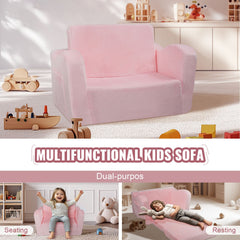 Baby Chair Foldable 2-in-1 Comfy Baby Lounger Couch Kids Sofa Pink