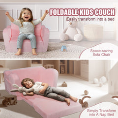 Baby Chair Foldable 2-in-1 Comfy Baby Lounger Couch Kids Sofa Pink